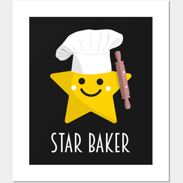 Cute Star Baker with Rolling Pin - Black Wall Art by VicEllisArt